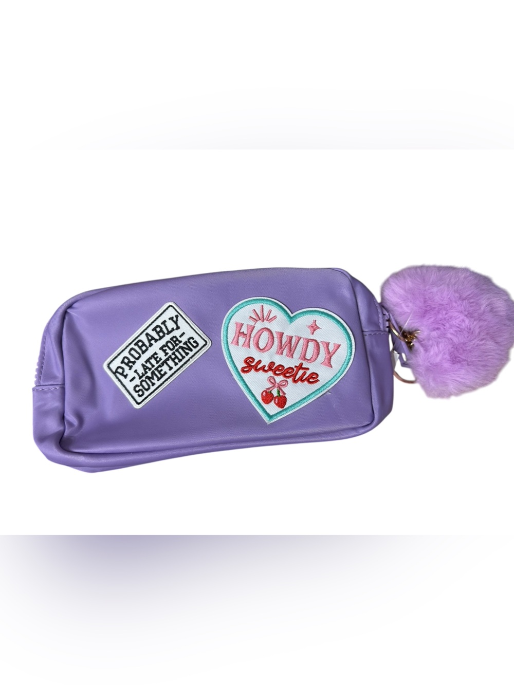 Custom made Lavender Patchwork Heart makeup case with Pom Pom